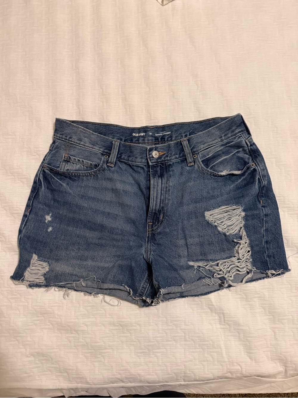 Old Navy Distressed Dark Blue Denim Shorts Slouchy Straight